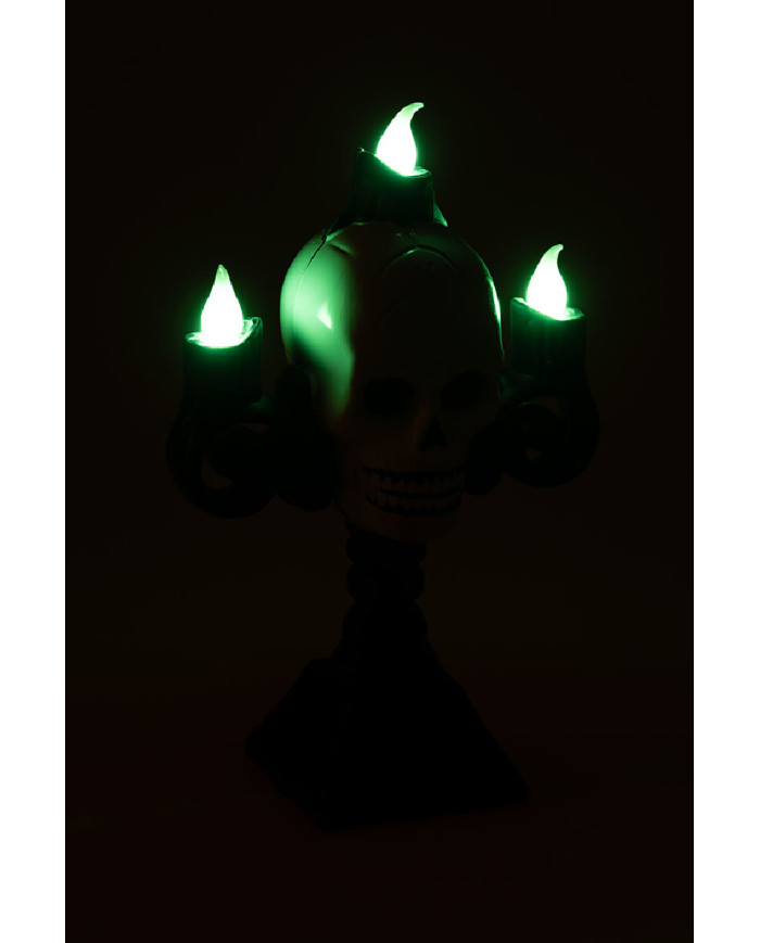 Kerzenleuchter mit Totenkopf und Licht (Batterien enthalten) H. ca. 16 cm in Schachtel