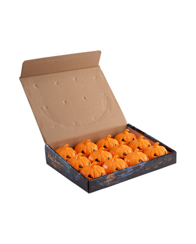 Calabaza con luces de unos 6 cm de diámetro en expositor (pilas incluidas)