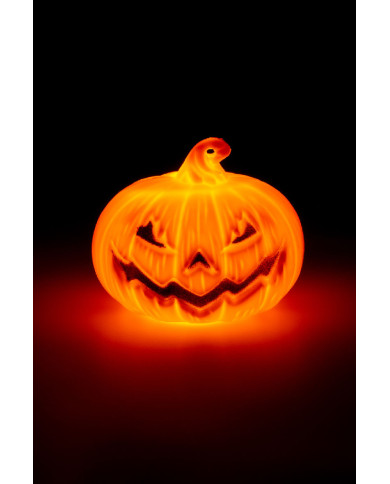 Calabaza con luces de unos 6 cm de diámetro en expositor (pilas incluidas)