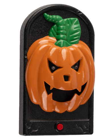 Timbre de puerta de calabaza con luces y sonido de unos 20 cm de altura (pilas incluidas) en caja
