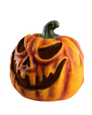 Calabaza decorativa de resina con luces de unos 33 cm de altura en caja