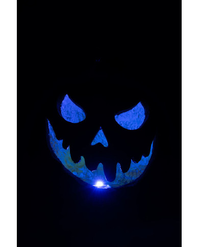 Citrouille décorative en résine avec lumières h. env. 33 cm dans une boîte