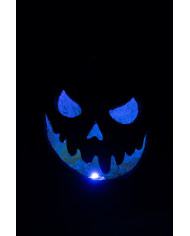 Citrouille décorative en résine avec lumières h. env. 33 cm dans une boîte