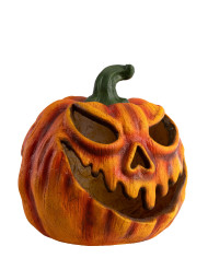 Calabaza decorativa de resina con luces de unos 33 cm de altura en caja