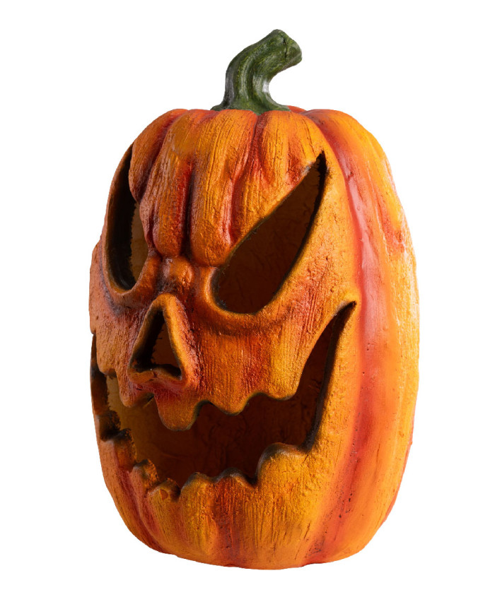Calabaza decorativa de resina con luces de unos 40 cm de altura en caja