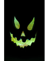 Calabaza decorativa de resina con luces de unos 40 cm de altura en caja