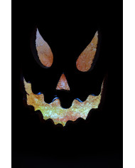 Calabaza decorativa de resina con luces de unos 40 cm de altura en caja