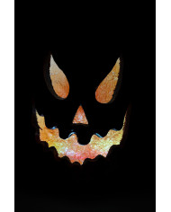 Calabaza decorativa de resina con luces de unos 40 cm de altura en caja