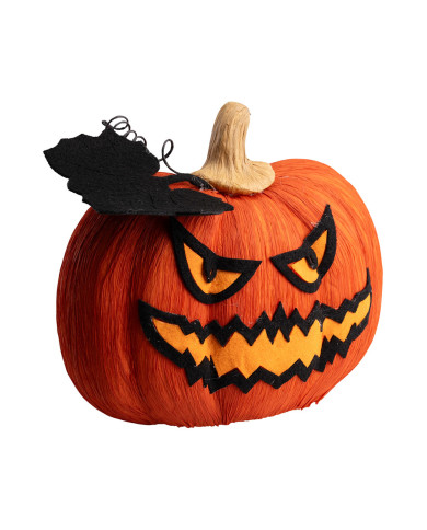 Dekorationskürbis aus Polystyrol, überzogen, mit Dekorationen H. 20 cm x L. 25 cm mit Pappschild/Etikett