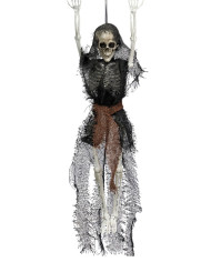 Esqueleto para colgar con traje negro de unos 45 cm de altura con etiqueta colgante/etiqueta adhesiva