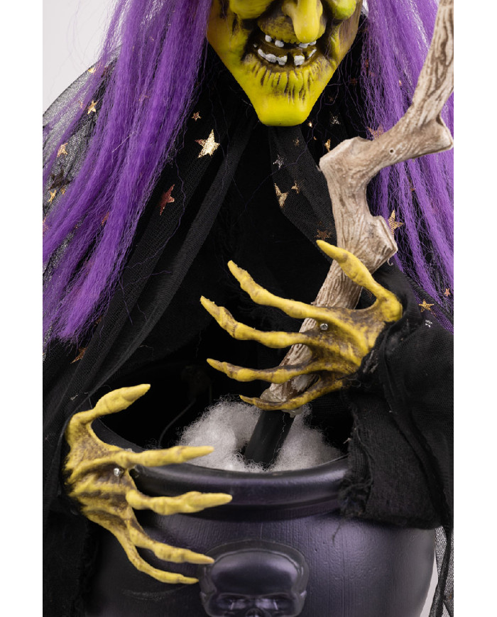 Witch w/cauldron h.cm.60 w/lights, sound and movements (batt. not incl.) with hangtag/label