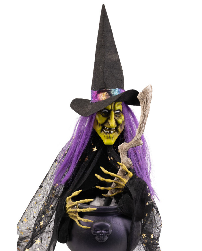 Witch w/cauldron h.cm.60 w/lights, sound and movements (batt. not incl.) with hangtag/label