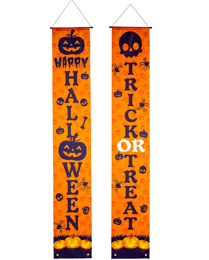 2 Banner aus Stoff Happy Halloween H. 180 ca. cm x L. 30 ca. cm in Beutel mit Aufhänger