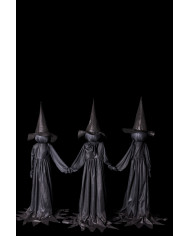 3 Brujas negras en pedestal con luces (pilas incluidas) de unos 150 cm de altura con etiqueta colgante/etiqueta adhesiva 3 Brujas negras en pedestal con luces (pilas incluidas) de unos 150 cm de altura con etiqueta colgante/etiqueta adhesiva