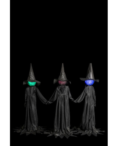 3 Brujas negras en pedestal con luces (pilas incluidas) de unos 150 cm de altura con etiqueta colgante/etiqueta adhesiva