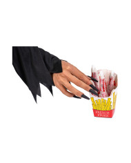 Frittierte Finger mit Blut in Schachtel, H. ca. 16 cm mit Pappschild/Etikett