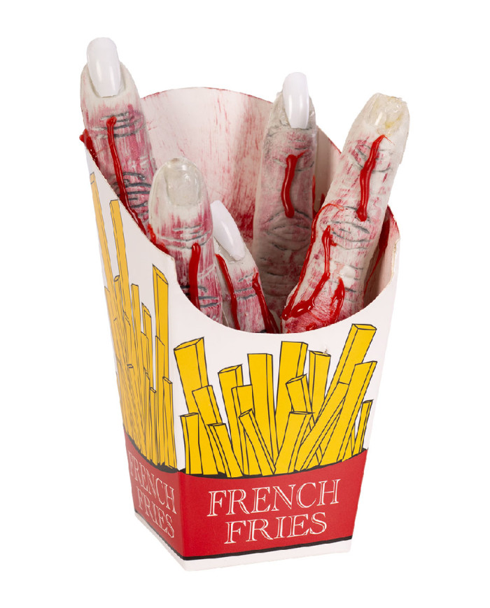 Dita fritte con sangue in scatola h.cm.16 ca. con cartellino/etichetta