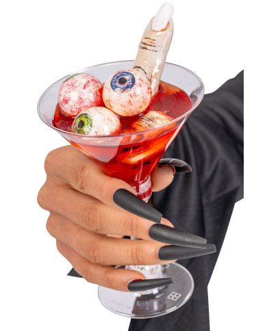 Verre à cocktail décoratif avec parties humaines h. env. 16 cm avec étiquette volante / étiquette