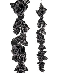 Guirlande florale luxe avec roses noires l. env. 160 cm avec étiquette volante / étiquette