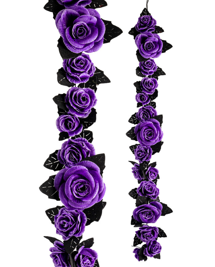 Luxuriöse Blumen-Hängeschnur mit violetten Rosen L. ca. 160 cm mit Pappschild/Etikett
