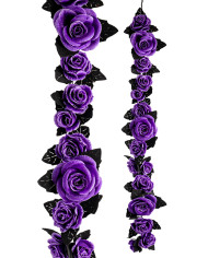 Sarta floral de lujo con rosas moradas de unos 160 cm de longitud con etiqueta colgante/etiqueta adhesiva