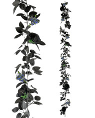 Blumen-Hängeschnur mit schwarzen Rosen L. ca. 175 cm mit Pappschild/Etikett