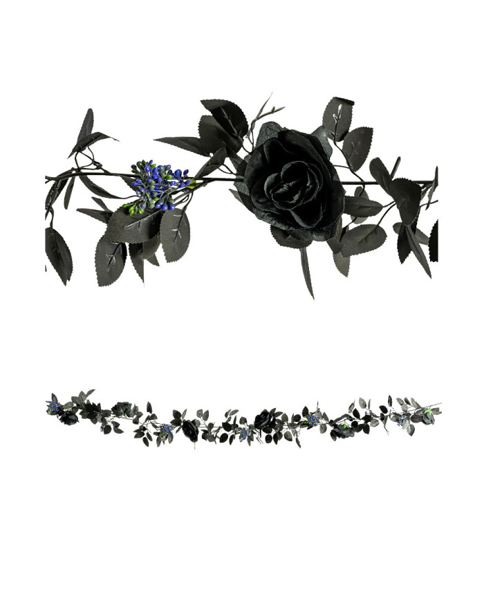 Guirlande florale avec roses noires l. env. 175 cm avec étiquette volante / étiquette