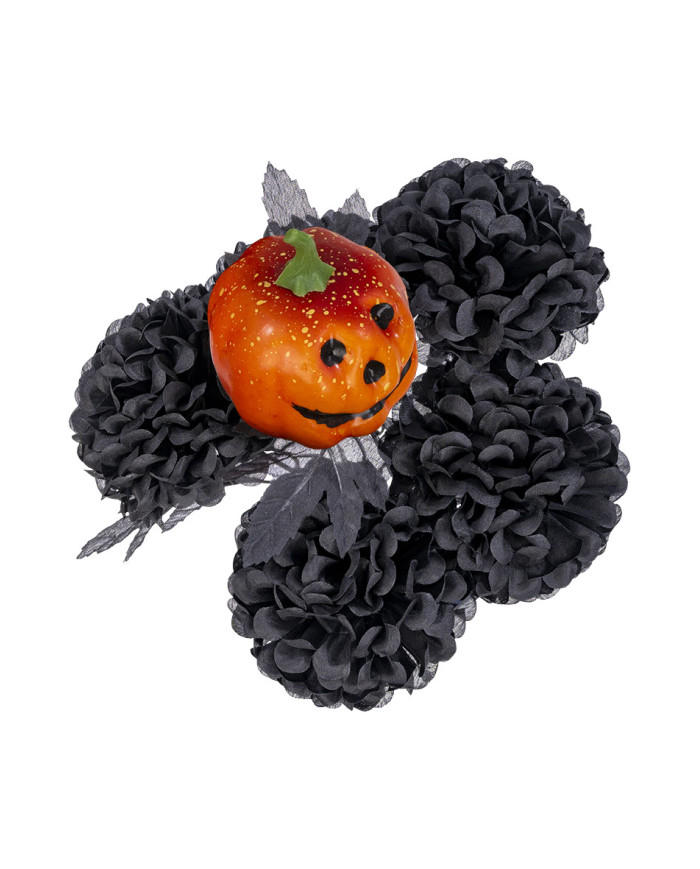Tige avec chrysanthèmes noirs et citrouille h. env. 40 cm avec étiquette volante / étiquette