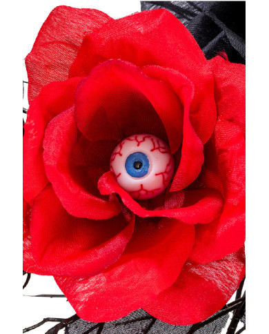 Stelo con rose rosse e nere e occhi h.cm.40 ca. con cartellino/etichetta