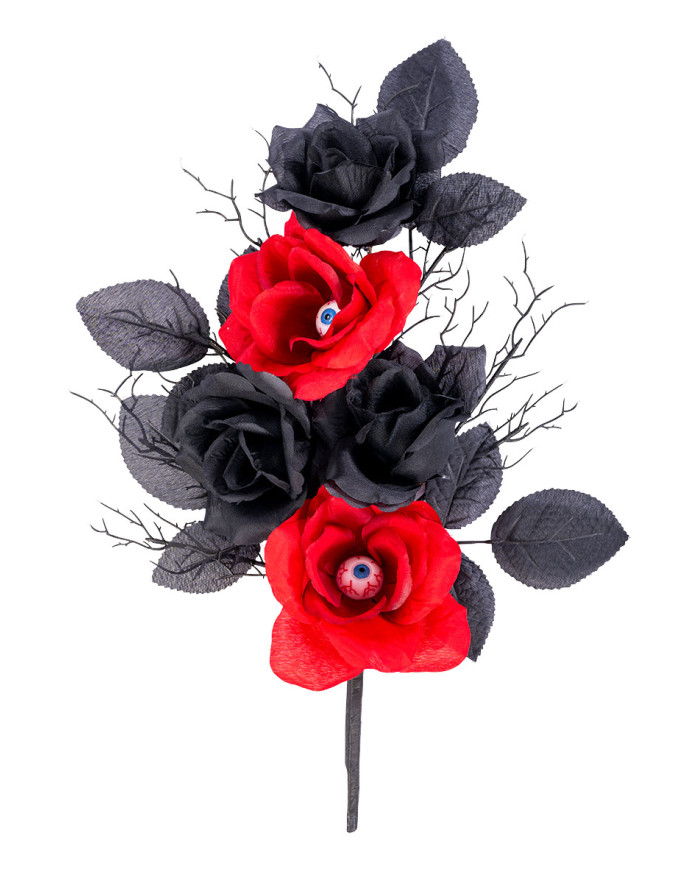 Tige avec roses rouges et noires et yeux h. env. 40 cm avec étiquette volante / étiquette