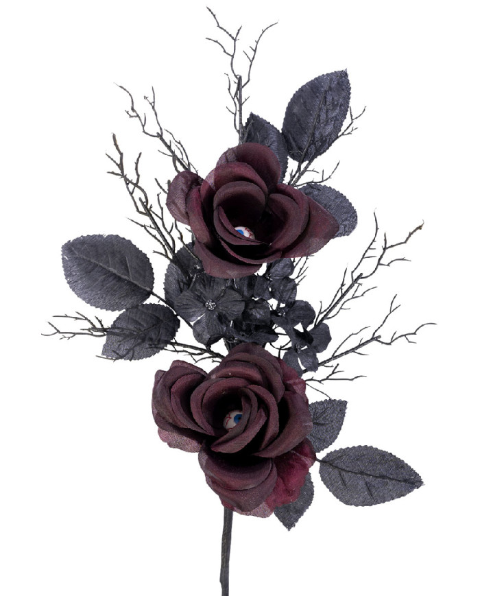 Tallo con rosas burdeos y ojos de unos 45 cm de altura con etiqueta colgante/etiqueta adhesiva