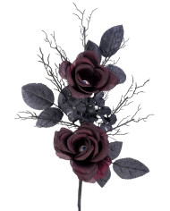 Stiel mit bordeauxfarbenen Rosen und Augen H. ca. 45 cm mit Pappschild/Etikett