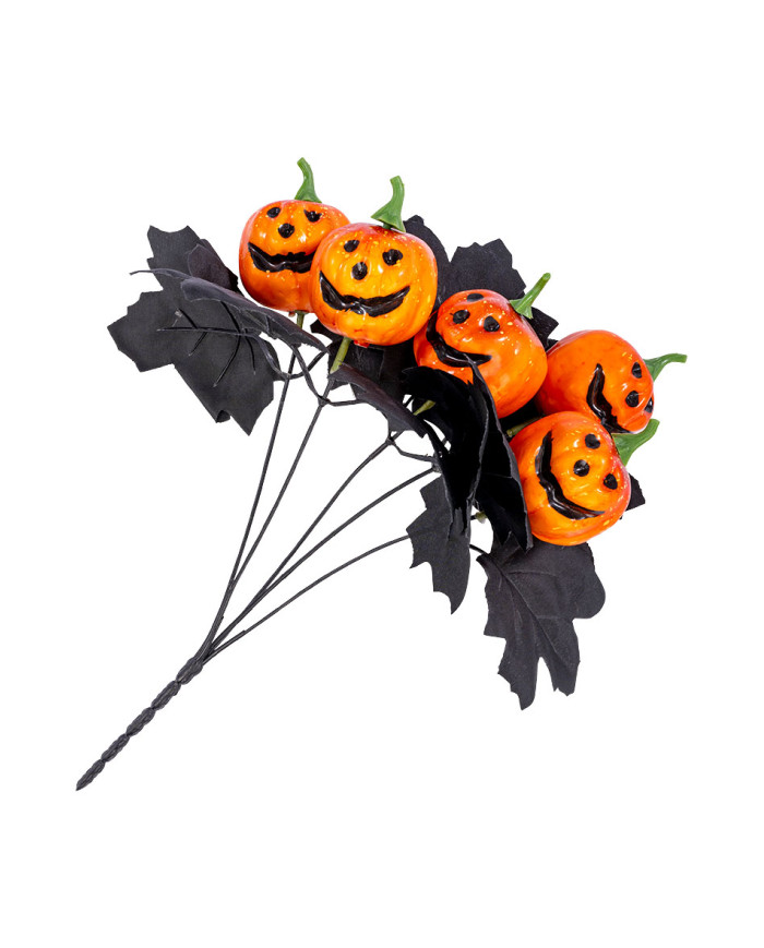 Tige avec 5 citrouilles et feuilles h. env. 35 cm avec étiquette volante / étiquette