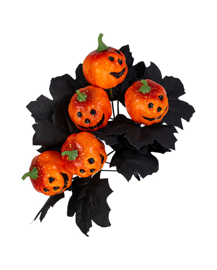 Branch with 5 pumpkins and feathers h.cm. 35 with label