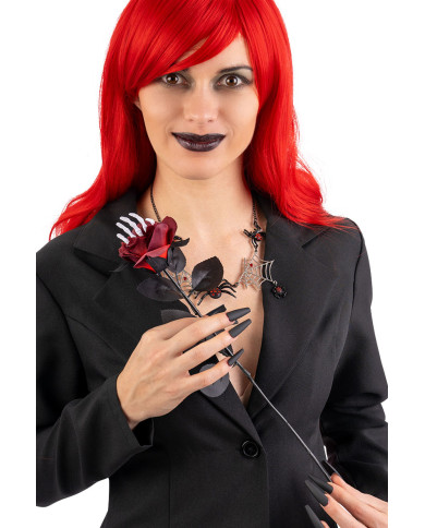 Rose Halloween avec main de squelette h. env. 38 cm couleurs assorties avec étiquette volante / étiquette