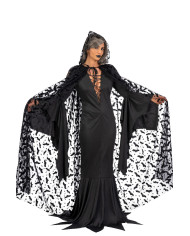 Cape en tulle à imprimé chauve-souris et capuche l. env. 140 cm. dans un sachet avec crochet Cape en tulle à imprimé chauve-souris et capuche l. env. 140 cm. dans un sachet avec crochet