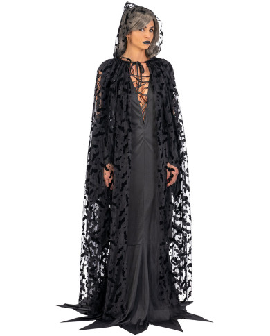 Cape en tulle à imprimé chauve-souris et capuche l. env. 140 cm. dans un sachet avec crochet Cape en tulle à imprimé chauve-souris et capuche l. env. 140 cm. dans un sachet avec crochet