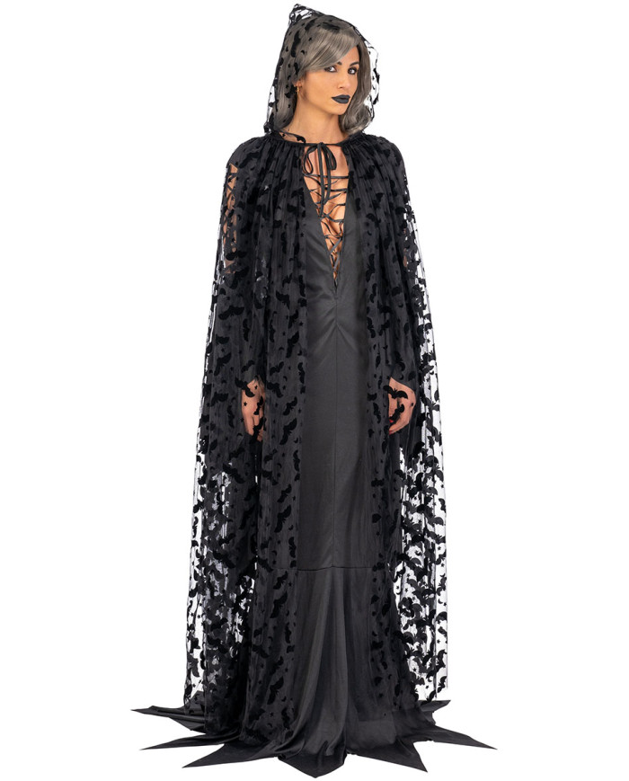 Cape en tulle à imprimé chauve-souris et capuche l. env. 140 cm. dans un sachet avec crochet Cape en tulle à imprimé chauve-souris et capuche l. env. 140 cm. dans un sachet avec crochet