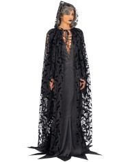 Cape en tulle à imprimé chauve-souris et capuche l. env. 140 cm. dans un sachet avec crochet Cape en tulle à imprimé chauve-souris et capuche l. env. 140 cm. dans un sachet avec crochet