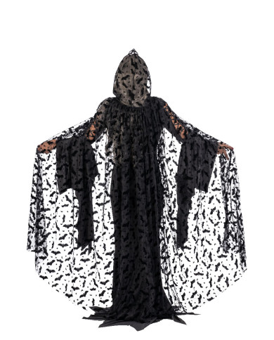 Cape en tulle à imprimé chauve-souris et capuche l. env. 140 cm. dans un sachet avec crochet Cape en tulle à imprimé chauve-souris et capuche l. env. 140 cm. dans un sachet avec crochet