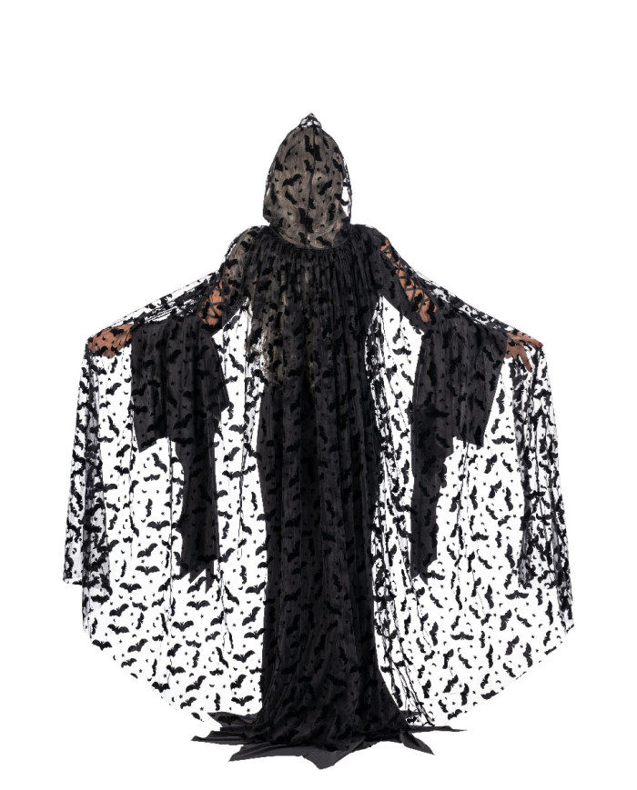 Cape en tulle à imprimé chauve-souris et capuche l. env. 140 cm. dans un sachet avec crochet Cape en tulle à imprimé chauve-souris et capuche l. env. 140 cm. dans un sachet avec crochet