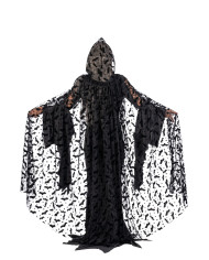 Cape en tulle à imprimé chauve-souris et capuche l. env. 140 cm. dans un sachet avec crochet Cape en tulle à imprimé chauve-souris et capuche l. env. 140 cm. dans un sachet avec crochet