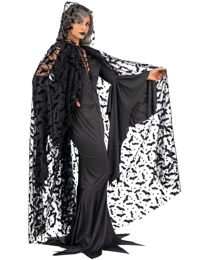 Cape en tulle à imprimé chauve-souris et capuche l. env. 140 cm. dans un sachet avec crochet Cape en tulle à imprimé chauve-souris et capuche l. env. 140 cm. dans un sachet avec crochet