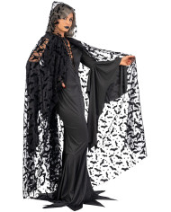 Cape en tulle à imprimé chauve-souris et capuche l. env. 140 cm. dans un sachet avec crochet Cape en tulle à imprimé chauve-souris et capuche l. env. 140 cm. dans un sachet avec crochet