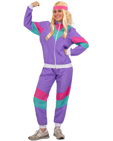 80s and 90s disco dance purple jumpsuit costume one size (s/m/l) in bag w/hook