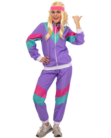 80s and 90s disco dance purple jumpsuit costume one size (s/m/l) in bag w/hook