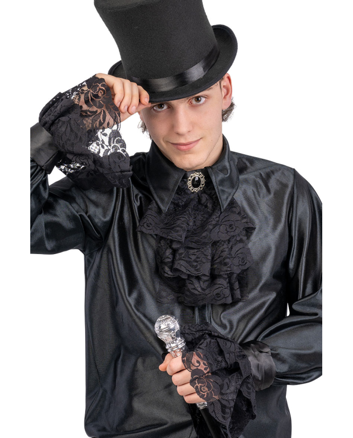 Set schwarze Halskrause und Manschetten aus Stoff, in Beutel