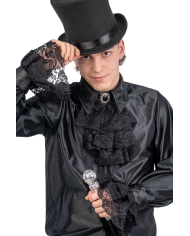 Set gorgiera nera e polsini in tessuto in busta