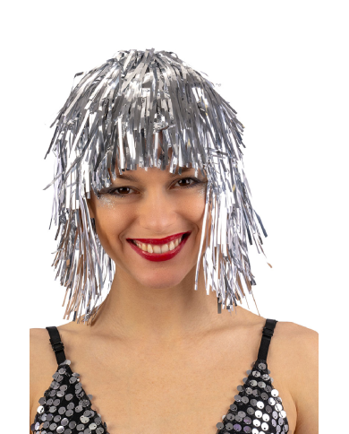 Silver metallic wig in bag
