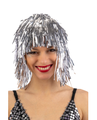 Silver metallic wig in bag